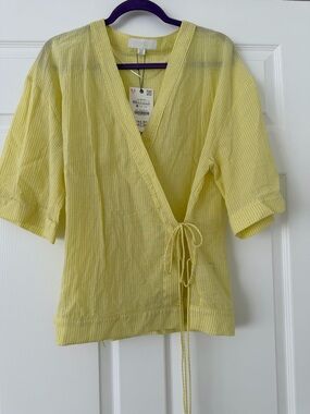 Zara Yellow Wrap Tie-Front Short Sleeve Top
